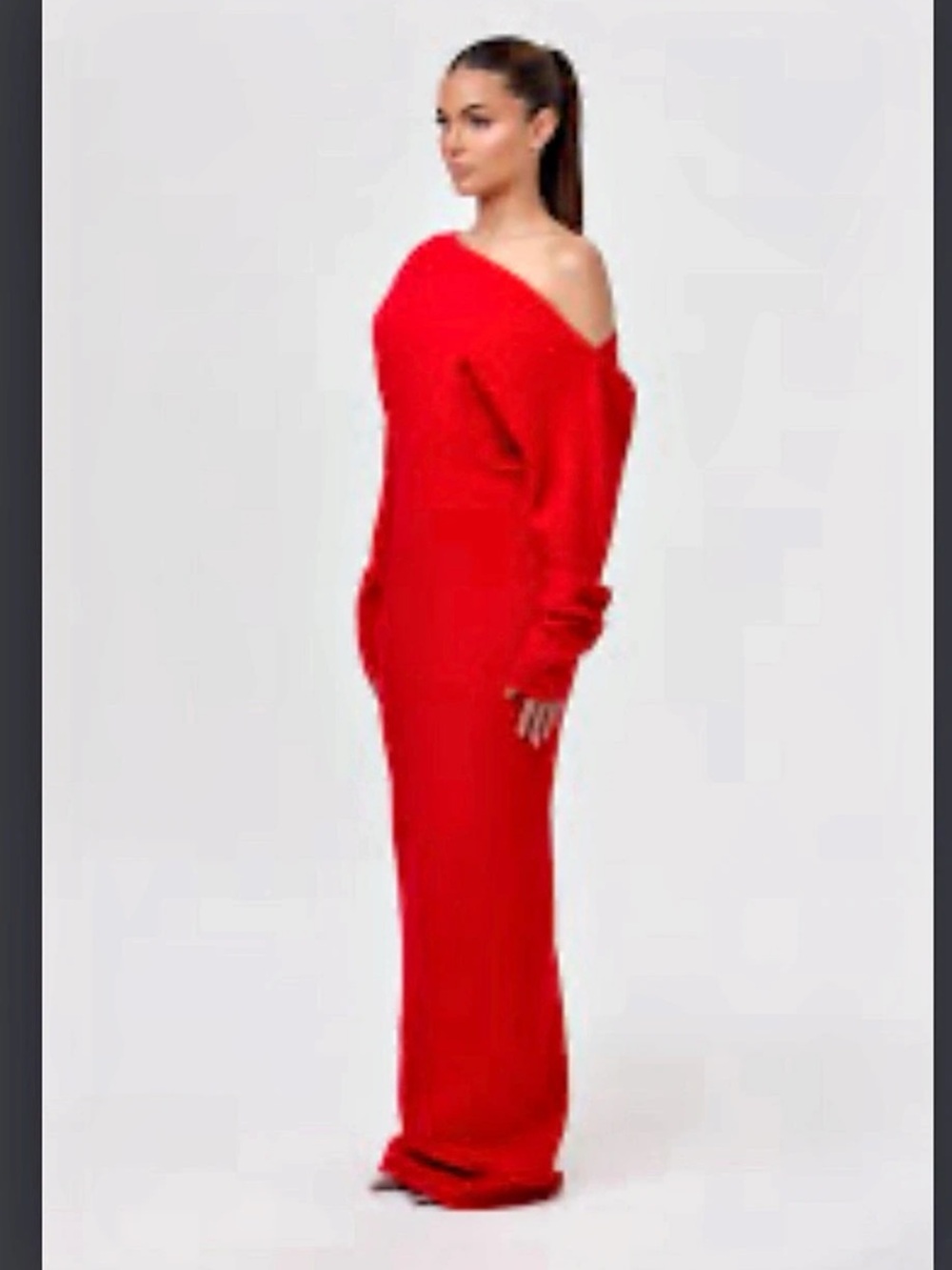 Naked Wardrobe Knit Off-Shoulder Sweater Maxi Dress Red NEVER WORN
